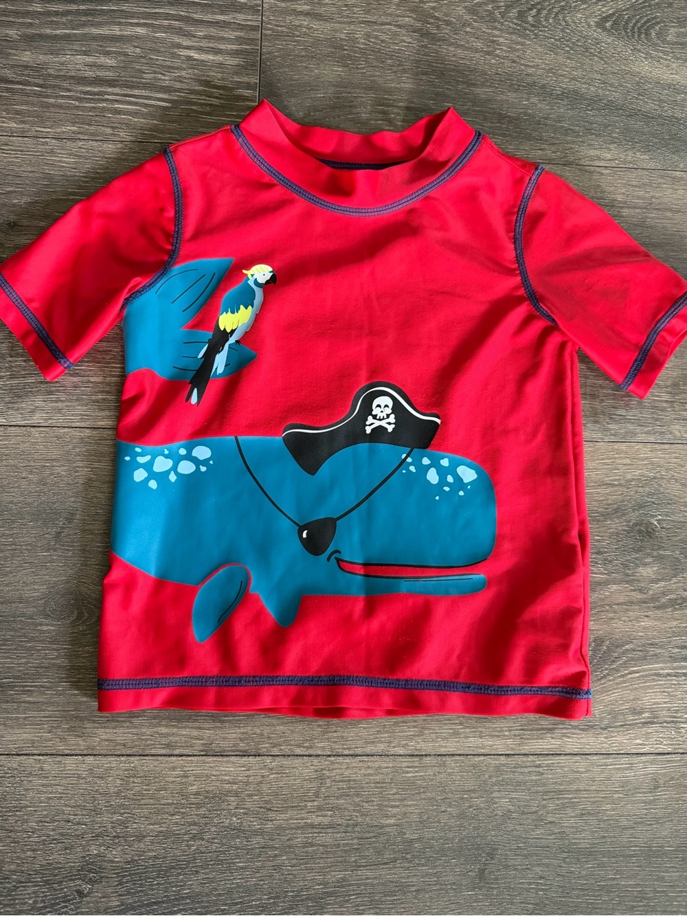 Sz 3t Red Pirate Whale Rash Guard Swim Shirt
